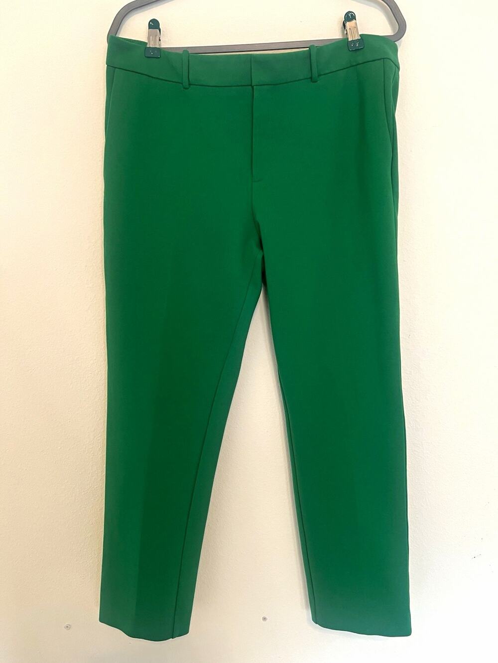 MNG by Mango Women’s Sz 12 Green Solid Dress Pants Flat Front Zip
